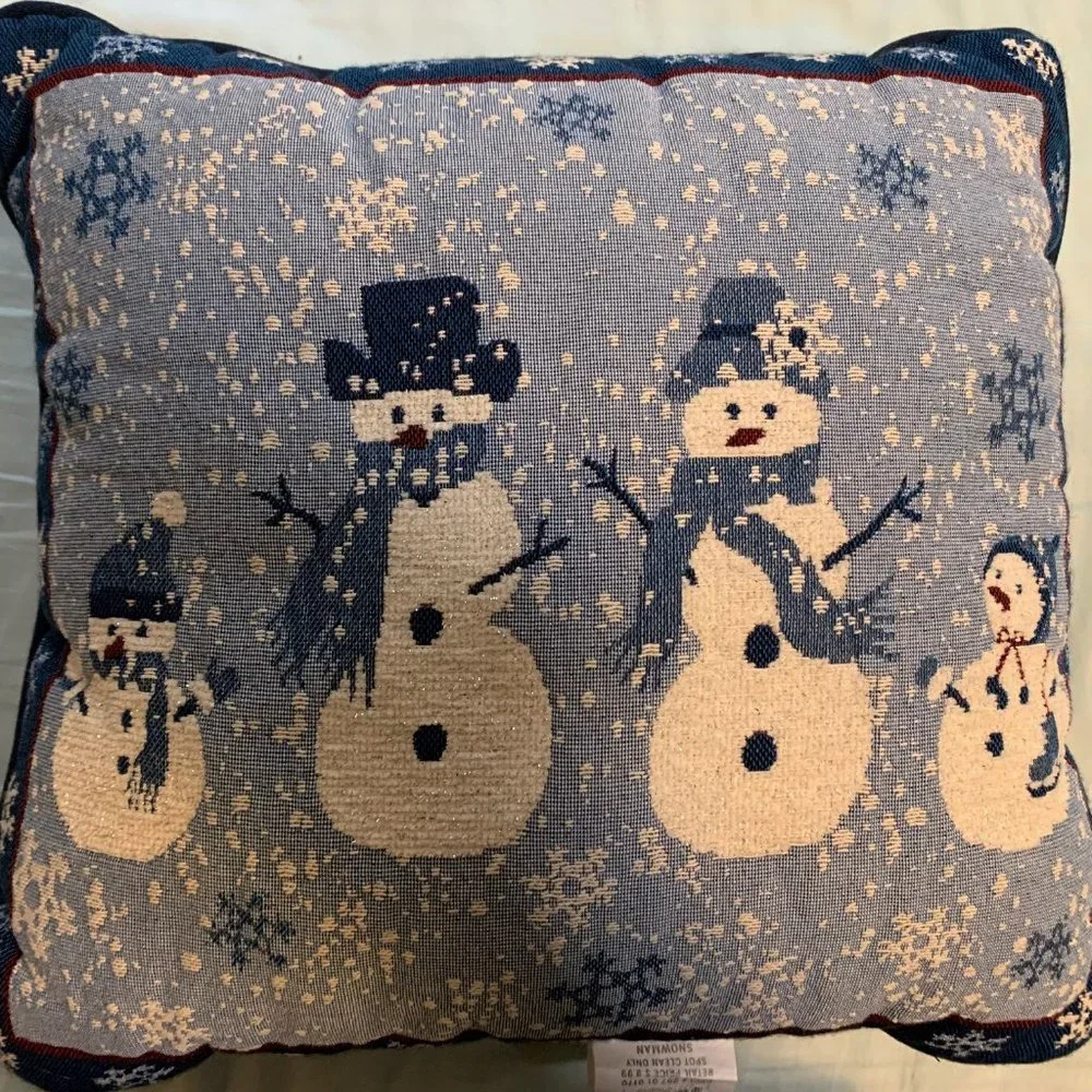Snowman-Themed Throw Pillow (14 by 14) Made in SC, USA, Holiday Decor!